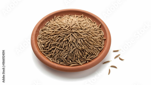 Jeera Seeds Close-Up on White Background with Plate