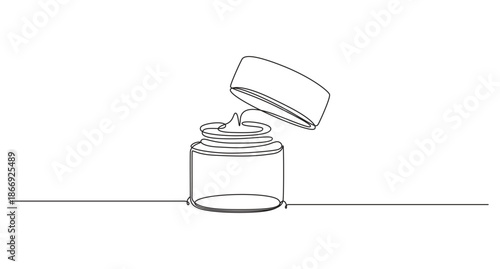 Continuous Line Drawing of an Open Cosmetic Cream Jar,Moisturizer Cream continuous line art drawing style vector illustration,Minimalist Continuous Line Art of a Cream Jar