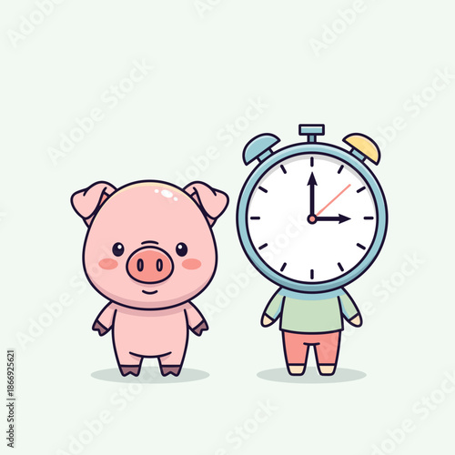 Piggy Bank and Clock Savings Character
