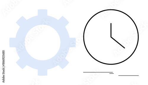 Minimalistic gear and clock icons representing productivity, process, time management, efficiency, and workflow optimization. Ideal for business, planning, scheduling, teamwork deadlines
