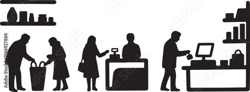 Office Workers Engaged in Various Tasks Silhouette Vector Illustration