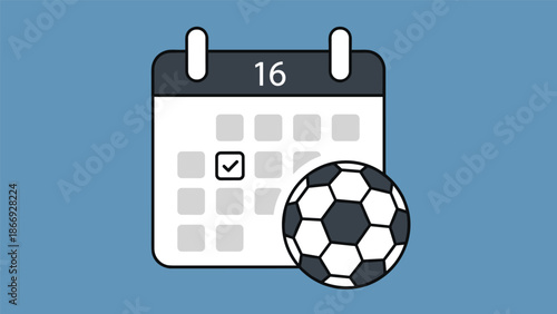 A calendar page marked with a checkmark and a soccer ball signifies a scheduled game or event, highlighting sports planning.