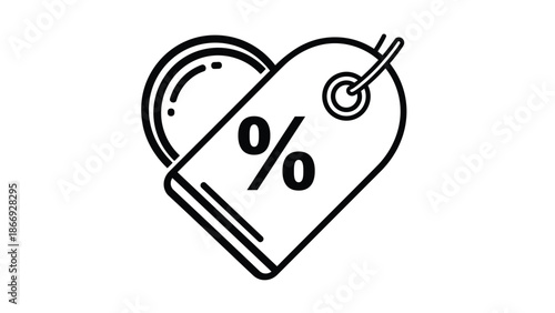 Heart shaped tag with percentage symbol for sale or discount, Generative AI.