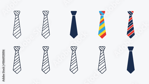 A grid of neckties in various styles, colors, and patterns represents men's fashion, formal wear, and wardrobe accessories.