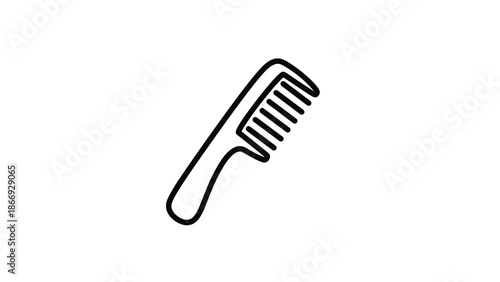 A simple outline of a comb with a handle and teeth represents hair care, styling, and personal grooming tools.