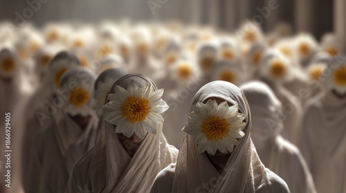 Collective awakening with floral masks: Symbolic unity and floral anonymity