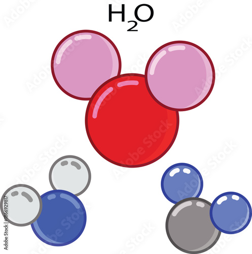 A blue vector illustration set featuring a round chemical structure of a molecule design element as a business banner icon on a blank presentation template wallpaper