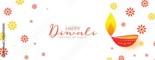 Elegant diwali greeting card with glowing diya and floral patterns vector