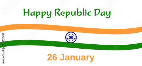 Republic Day Wave Tricolor Bands with Ashoka Chakra and Greeting