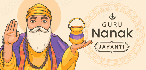 Guru nanak jayanti celebration with artistic sketch and golden turban vector