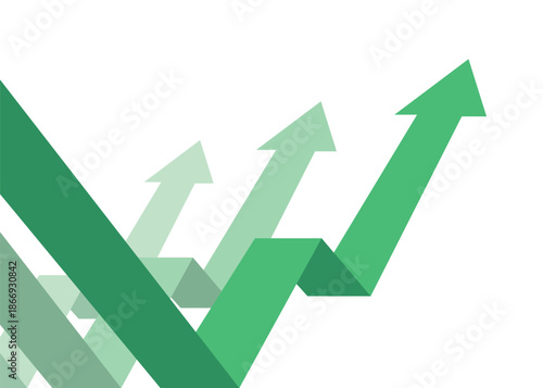 3 Green Zigzag Business Arrow Rising After Deep Fall Representing Economic Recovery, Profit Growth, and Business Rebound in Competition or Coperation
