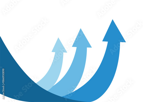 3 Blue Business Arrow Falling Then Curving Up Representing Profit Recovery and Business Rebound in Competition or Cooperation