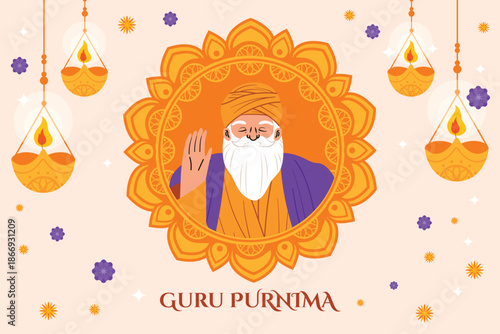 Spiritual sikhism festival guru nanak jayanti banner with mandala patterns vector