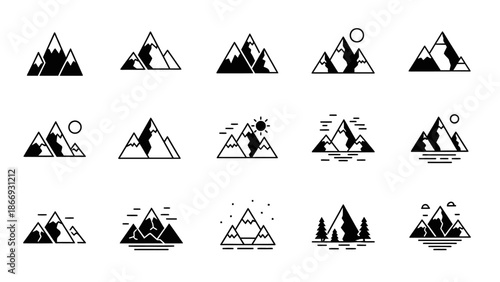 Mountain Icons: Minimalist Vector Set