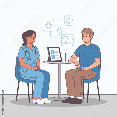 Doctor consulting patient with digital tablet