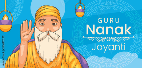 Traditional guru nanak dev ji jayanti celebration poster design vector