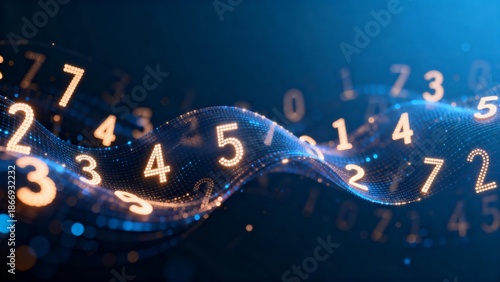 Digital numbers on flowing wave
