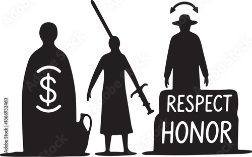 Silhouettes of Honor, Respect, and Greed in Modern Society