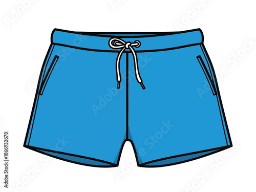 Blue Swim Shorts with Drawstring and Pockets.