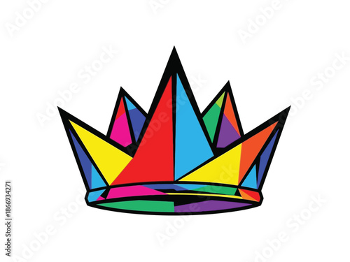 Colorful Geometric Crown Symbol of Royalty and Power.