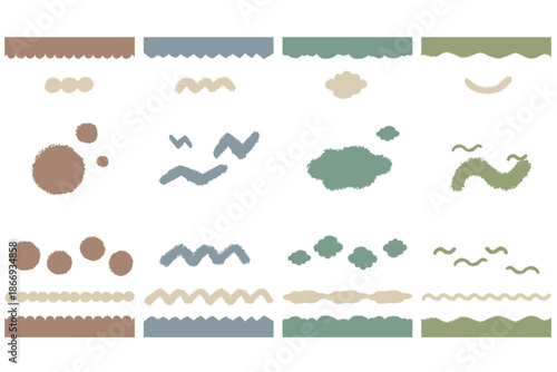クレヨンタッチ 抽象あしらい ヘッダー・フッターセット ナチュラルカラー
Crayon Style Abstract Header & Footer Set for Kids Website – Natural Color