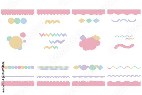 クレヨンタッチ 抽象あしらい ヘッダー・フッターセット ふんわりカラー
Crayon Style Abstract Header & Footer Set for Kids Website – Soft Color