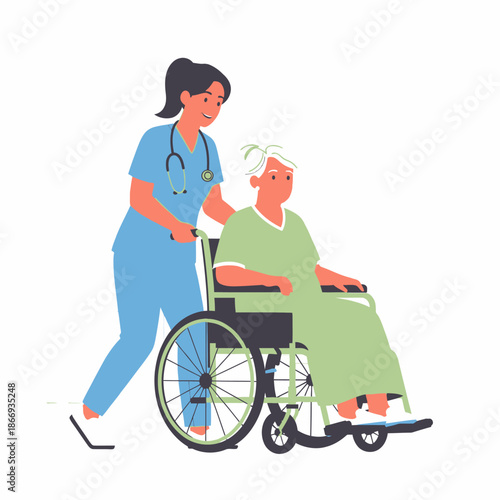 Nurse assisting elderly woman in wheelchair