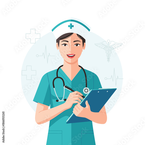 Smiling Nurse with Clipboard and Pen