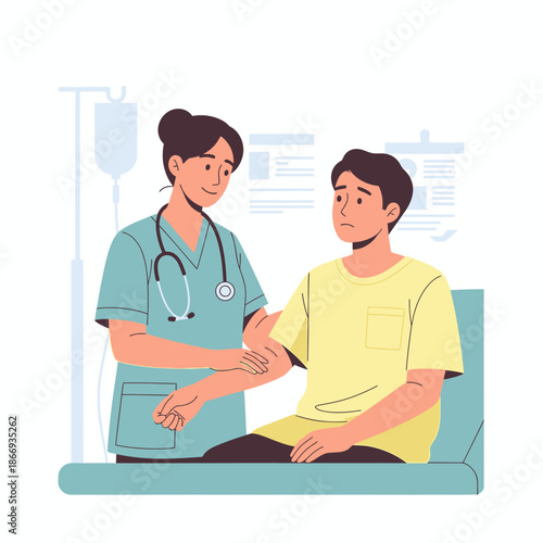 Nurse comforting patient in hospital bed