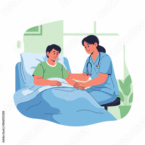 Nurse Caring for Patient in Hospital Bed