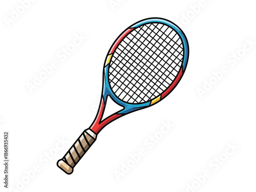 Colorful Tennis Racquet Ready for a Game.