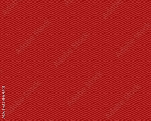 赤の背景に伝統的な紗綾形をあしらった和風シームレス背景素材。鮮やかで落ち着いたトーンの幾何学文様。お正月、年賀状、パッケージや和のデザインに最適なベクター背景素材。