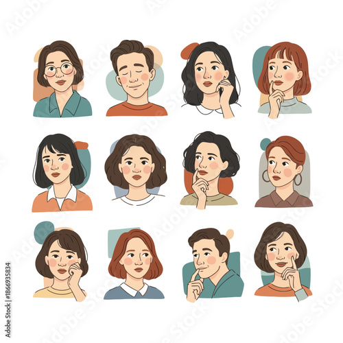 Diverse collection of illustrated portraits depicting various individuals and their expressions