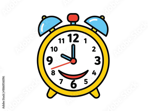 Cute Cartoon Alarm Clock with Smiling Face.