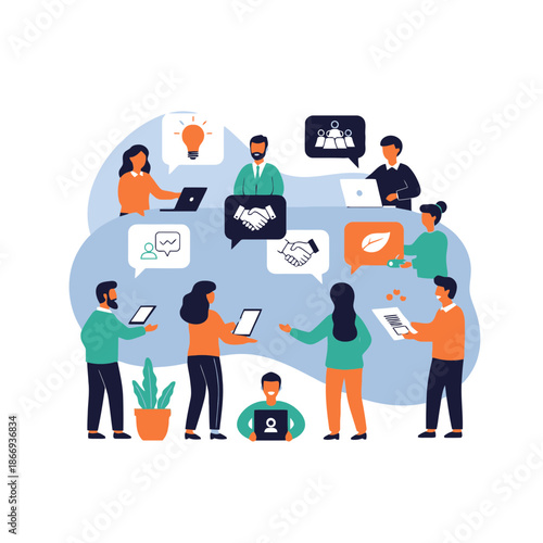 Diverse team collaborating on a new project using technology and communication tools