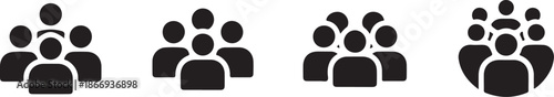Crowd icon set. Group of people icon vector illustration. Gathering symbol in black design.