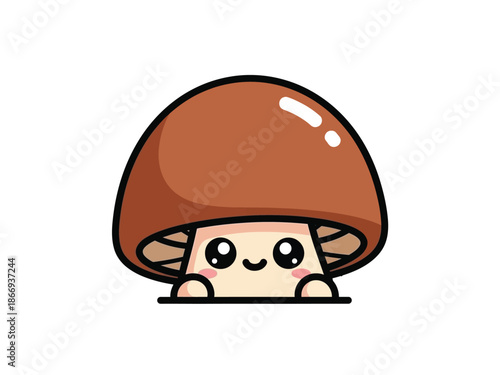 Cute Kawaii Mushroom Character Illustration.