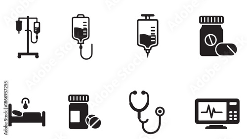 Medical Icons Set with Hospital Symbols and Healthcare Signs