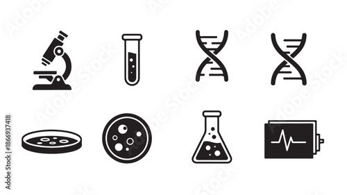 Science Icons Set with Microscope, DNA, Laboratory Equipment
