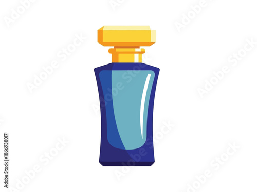 Elegant Blue Perfume Bottle with Golden Cap.