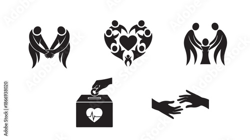Black Silhouette of People Holding Hands and Voting for Love and Charity