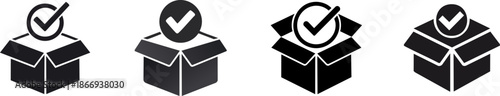 A set of black icons featuring checkmarks inside boxes, symbolizing approval or completion.