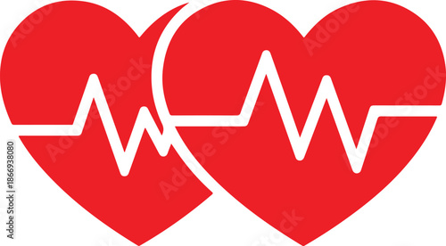 Heartbeat pulse line connecting two solid hearts vector illustration