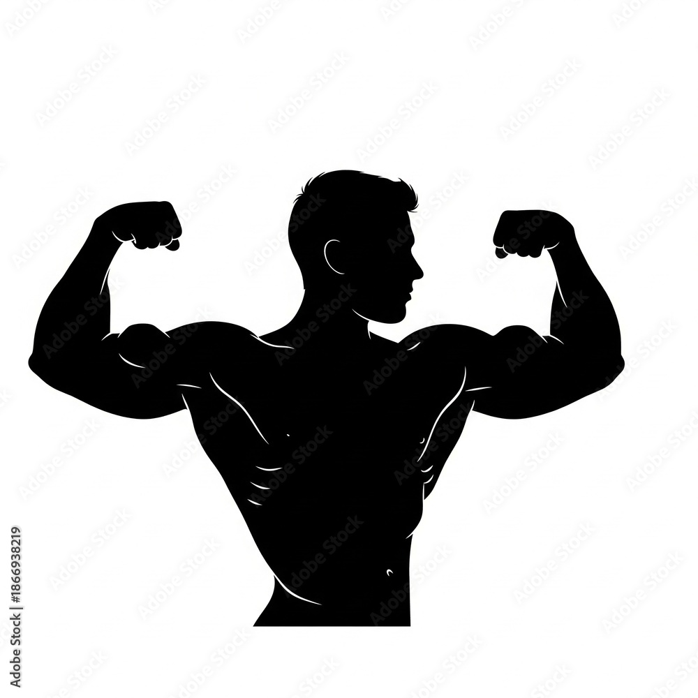 Fototapeta premium Silhouette of a muscular young man standing in a powerful pose against a bright background