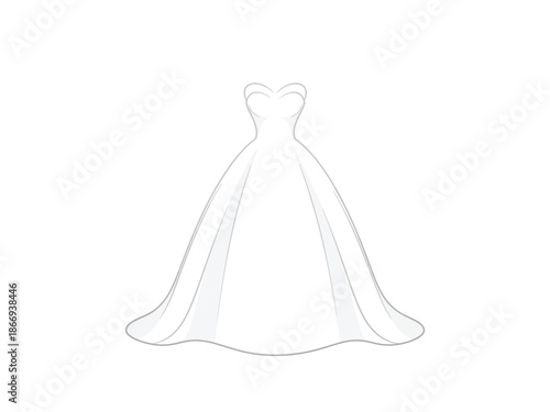 Elegant Strapless Ball Gown Wedding Dress Illustration.