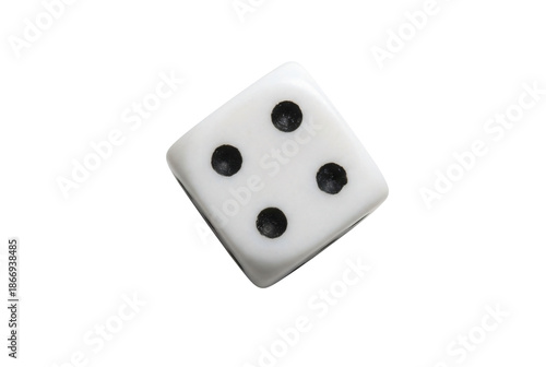 White Dice with Four Dots in Studio Lighting on Isolated White Background for Gaming