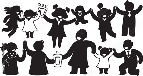 Silhouette of diverse people celebrating and interacting with each other