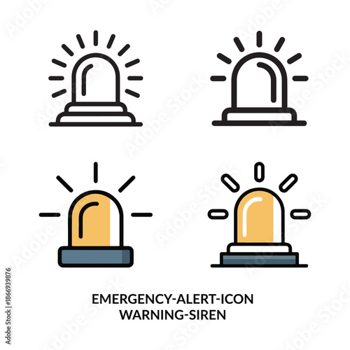Four variations of emergency siren icons with flashing lights displayed