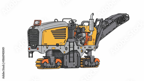 Yellow and gray heavy-duty tracked trencher with an extended digging arm on a clean white background.