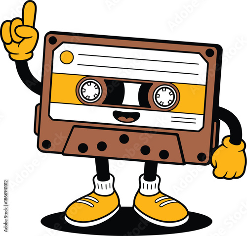 Yellow Handed Cassette Tape Character with Yellow Shoes